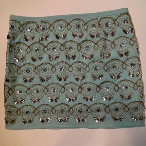 English Rose light ocean blue with silver NWT Beaded miniskirt NEW with tags S